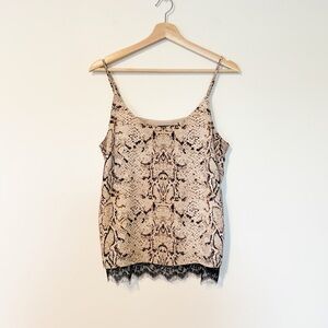 Rachel Zoe Snake Print Blouse Cami Top with Lace Trim
